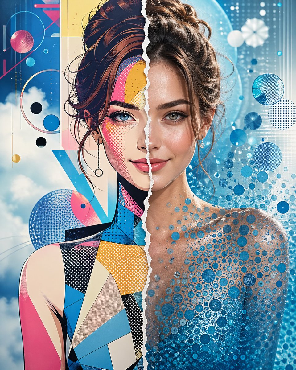AI Prompt for Split Face Portrait with Pop Art and Hyper-Realism