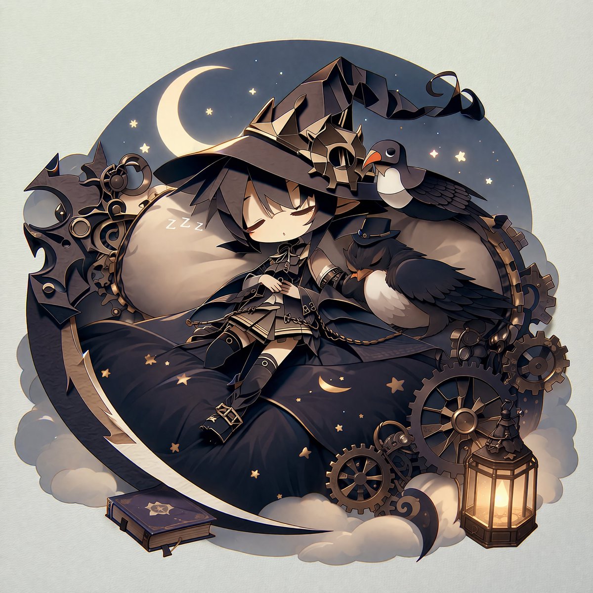 AI Prompt for Steampunk Chibi Witch Sticker Illustration