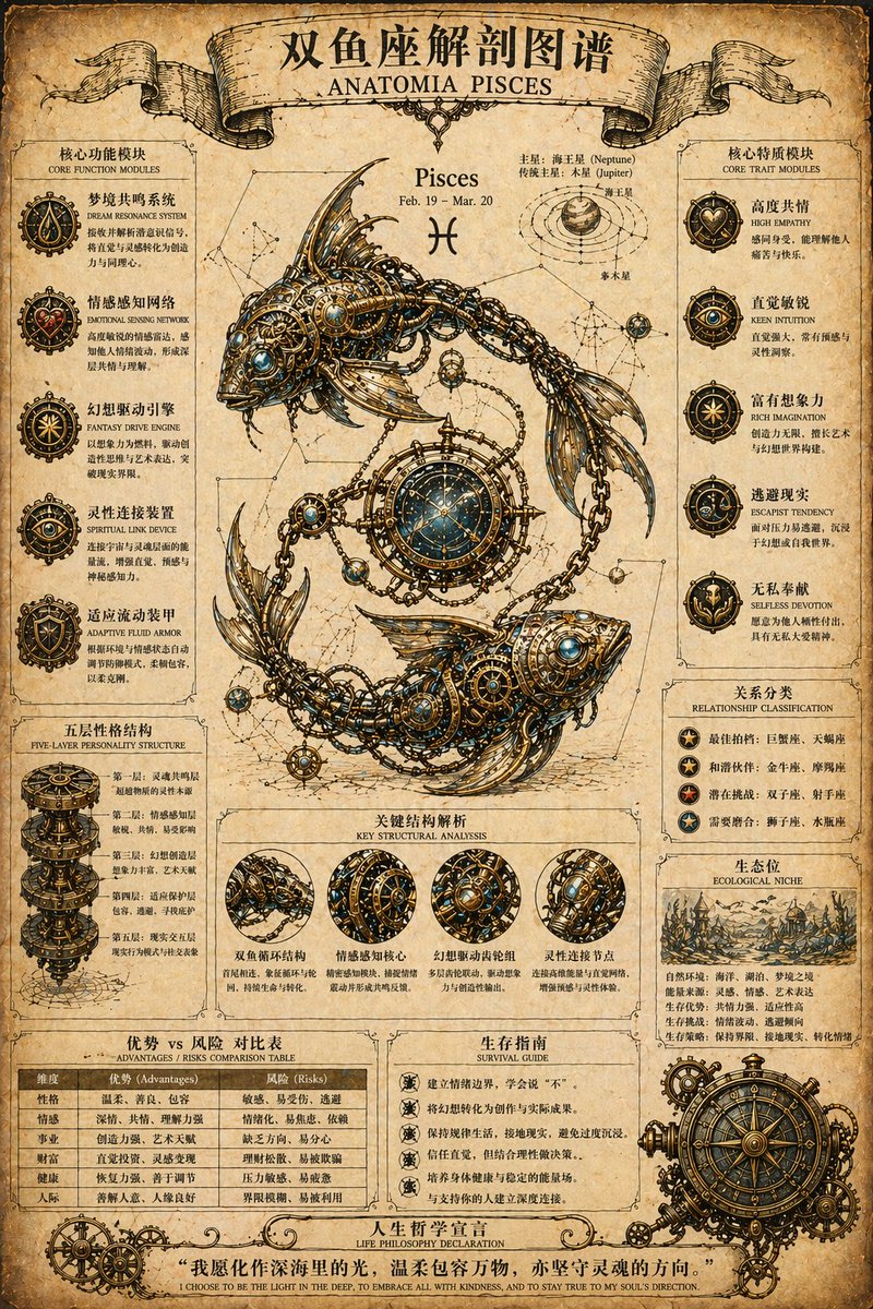 AI Prompt for Steampunk Zodiac Anatomy Poster Design