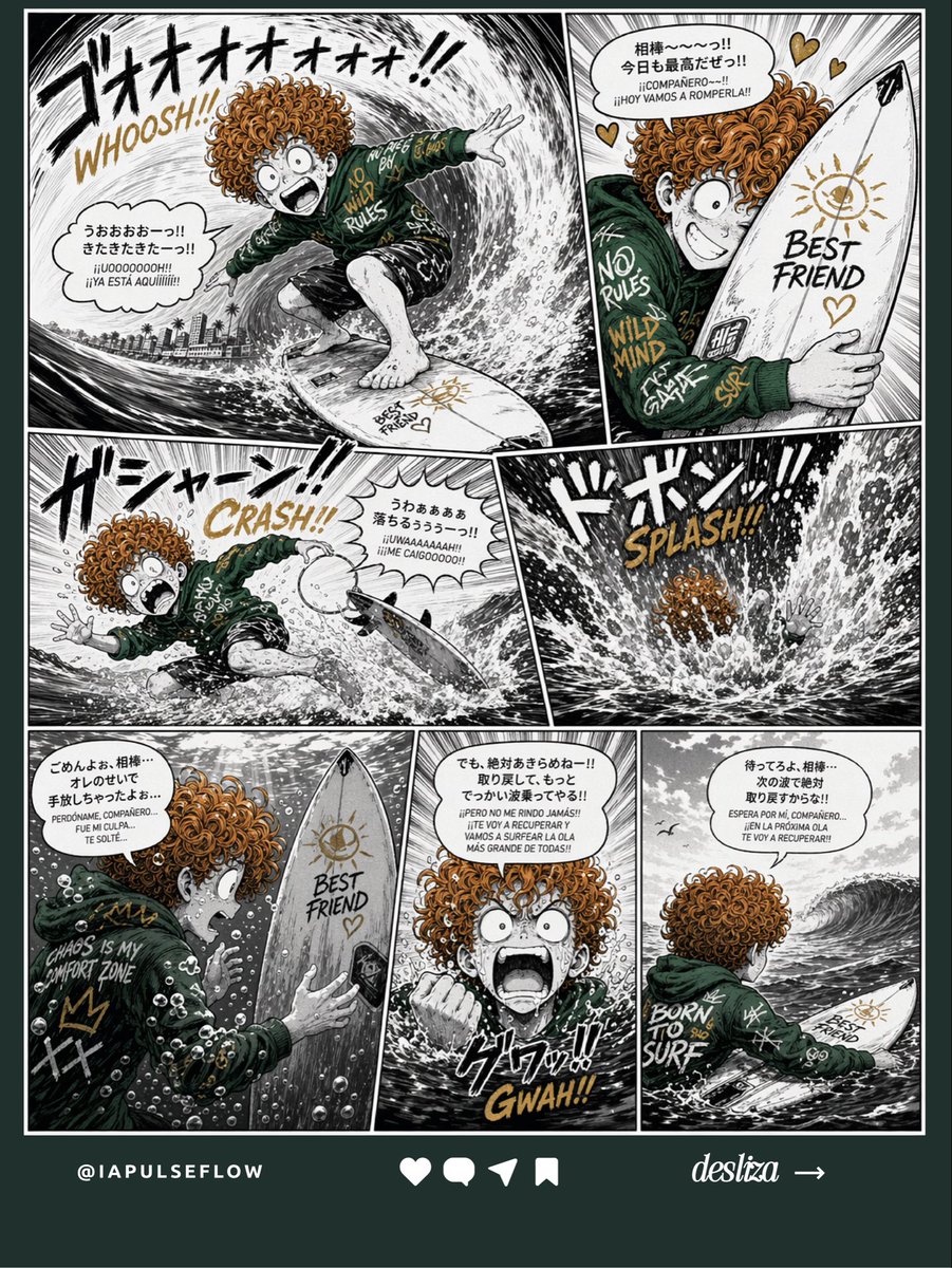 AI Prompt for Stylized Manga-Style Surfing Comic Poster