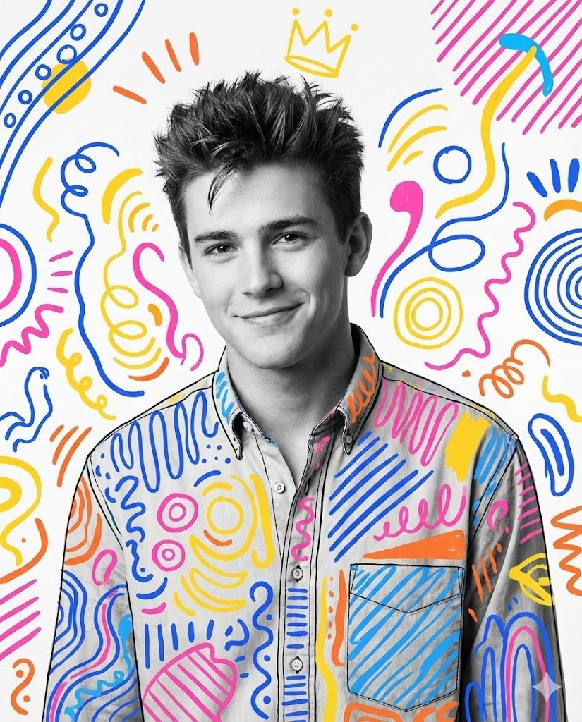 AI Prompt for Stylized Mixed Media Portrait with Pop Art Doodles