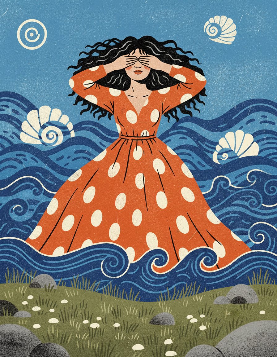 AI Prompt for Stylized Screen Print Style Illustration of Woman in Sea