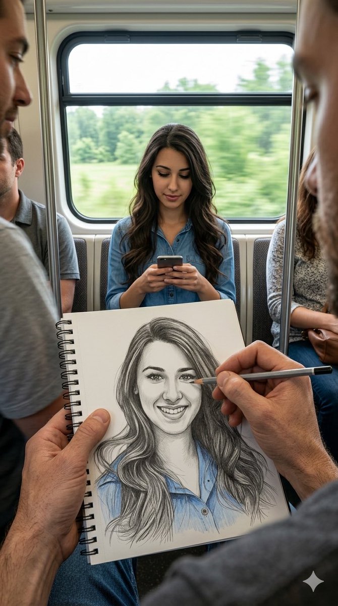 AI Prompt for Subway Portrait Sketch in First-Person Perspective