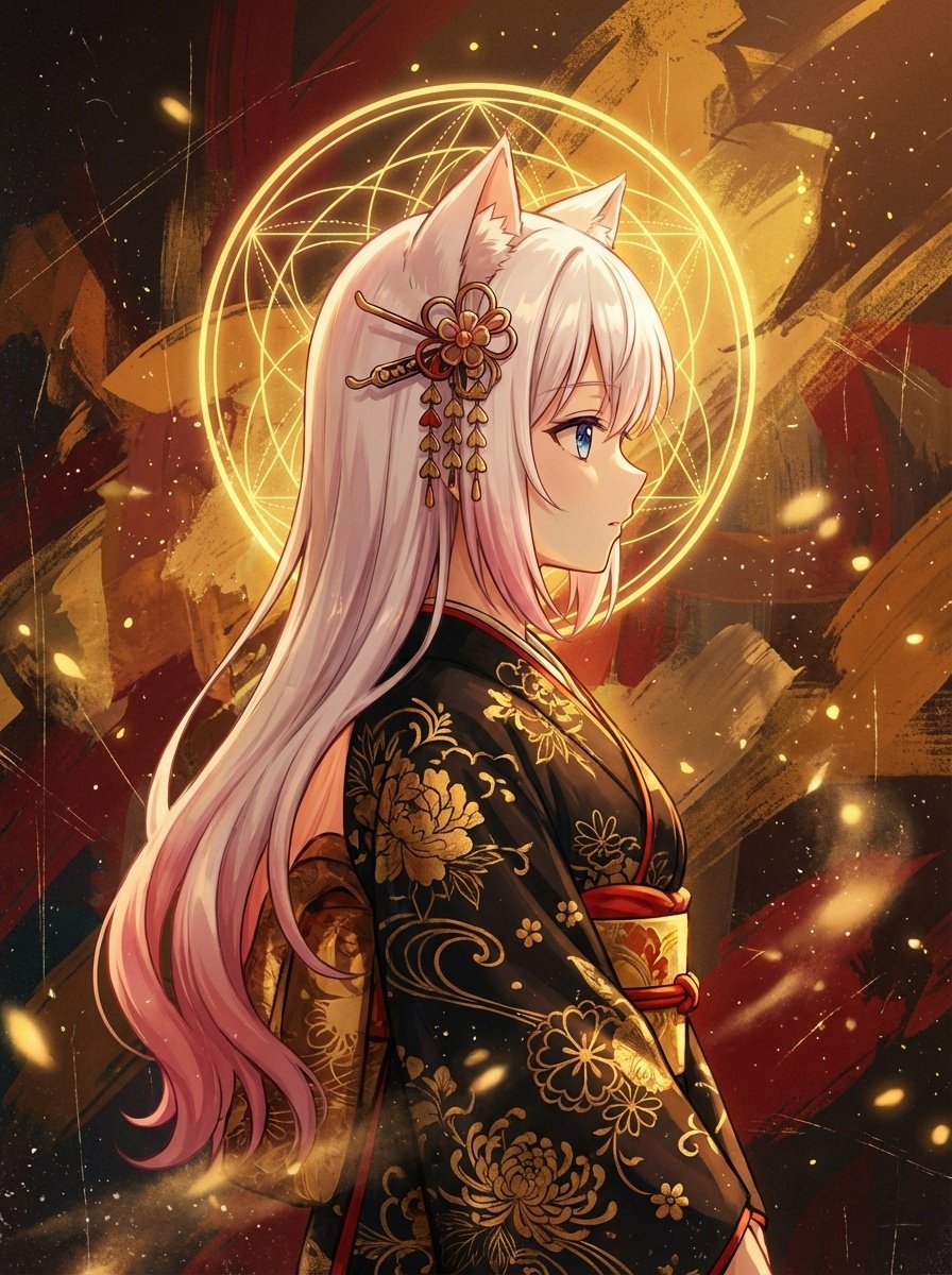 AI Prompt for Surreal Anime Nekomimi in Kimono