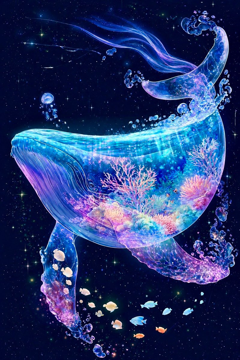 AI Prompt for Surreal Cosmic Landscape with Whale and Coral