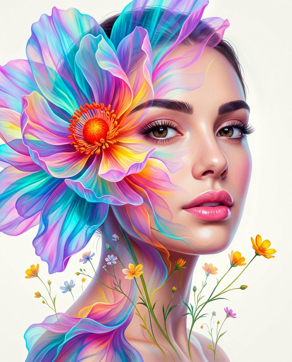 AI Prompt for Surreal Double-Exposure Floral Portrait