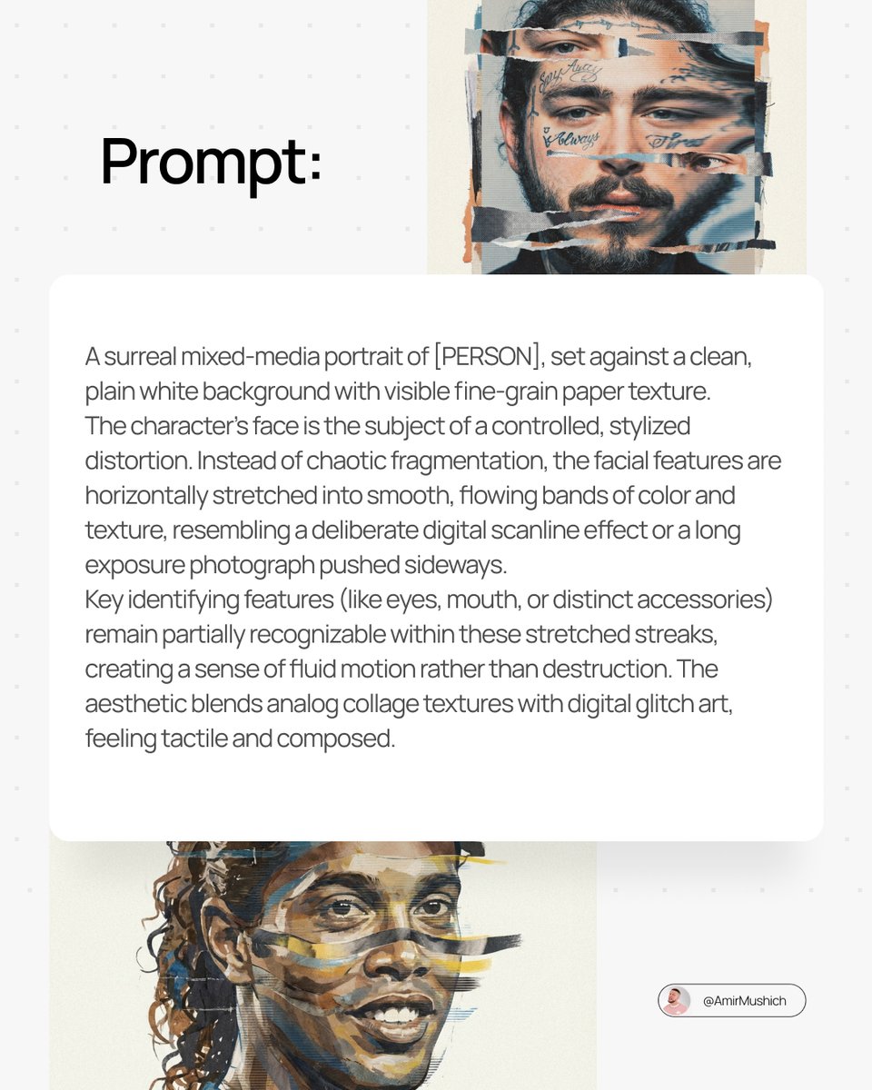 AI Prompt for Surreal Mixed-Media Glitch Portrait with Analog Collage Textures