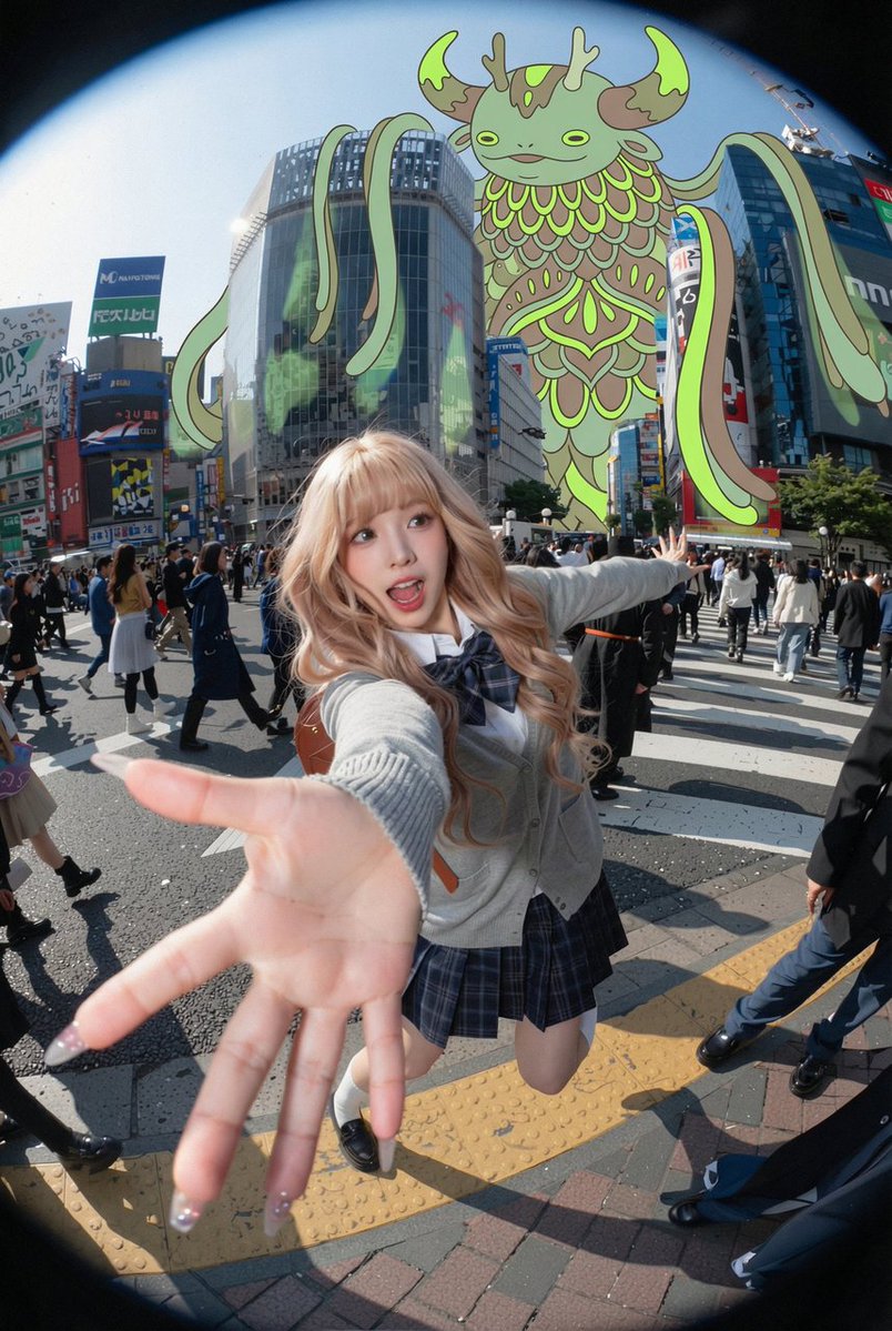 AI Prompt for Surreal Urban Scene with Yokai Character