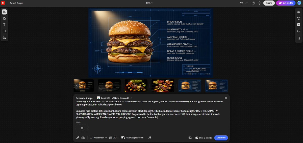 AI Prompt for Technical Architectural Blueprints: Smash Burger Infographic with CAD Lines