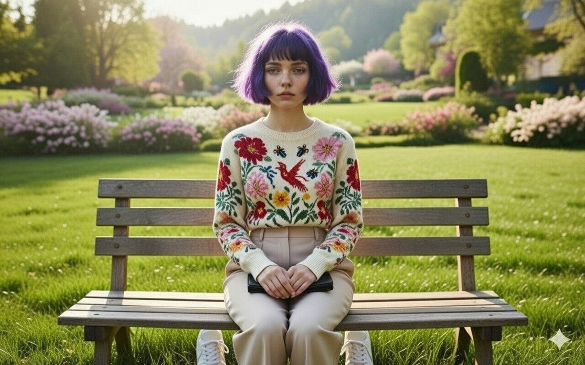 AI Prompt for 'The Girl in the Purple Bob' Portrait Illustration