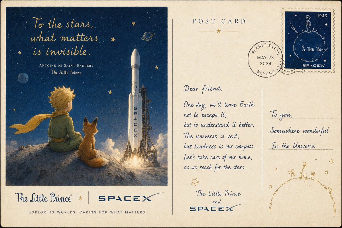 AI Prompt for The Little Prince Retro Space Postcard Illustration
