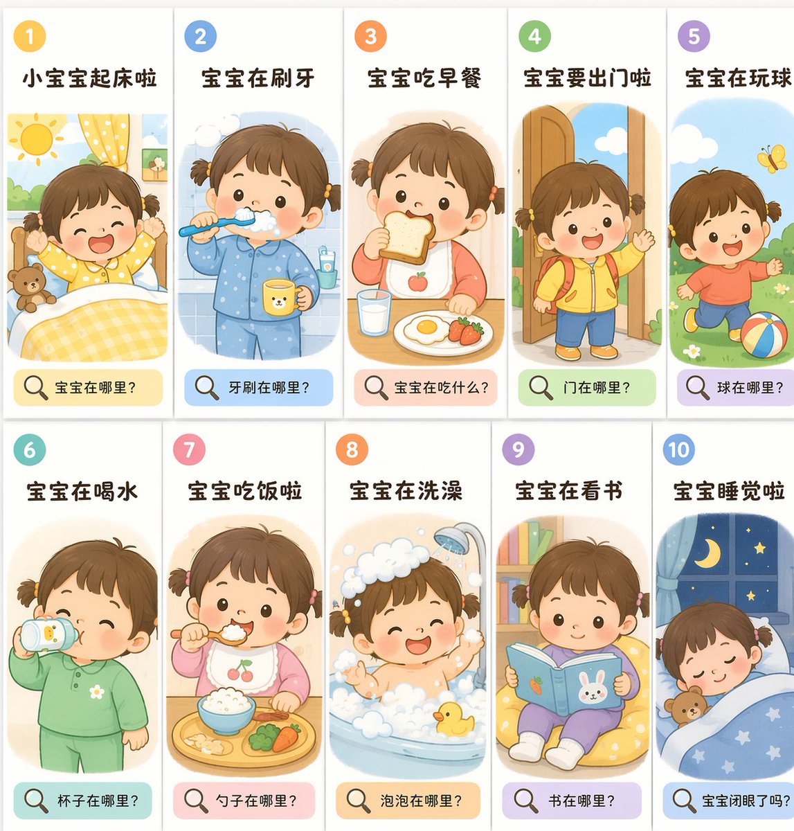 AI Prompt for Toddler Daily Routine Flashcard Grid: Minimalist Illustrations