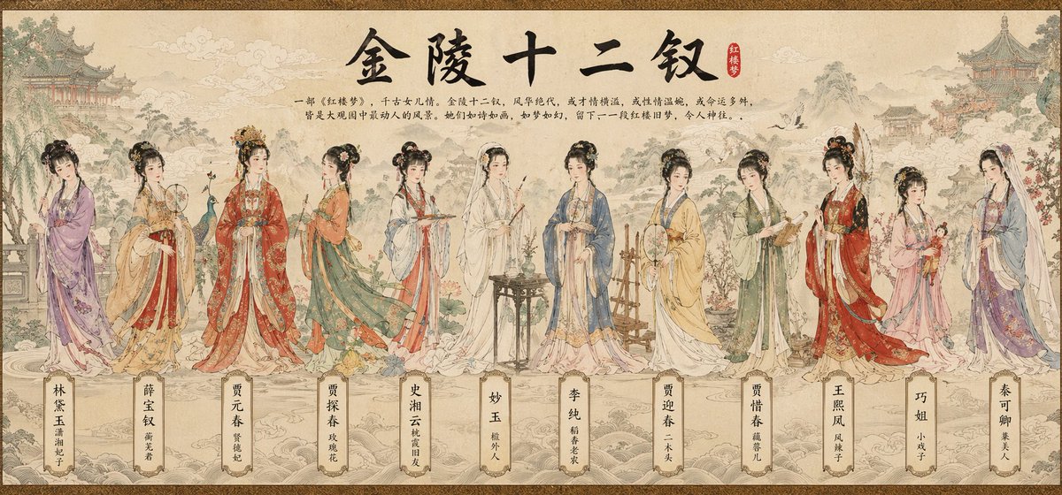 AI Prompt for Traditional Chinese Style Illustration of Legendary Characters on a Scroll Poster