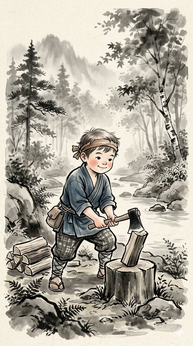 AI Prompt for Traditional Japanese-Inspired Watercolor Illustrations of Children in a Misty Forest