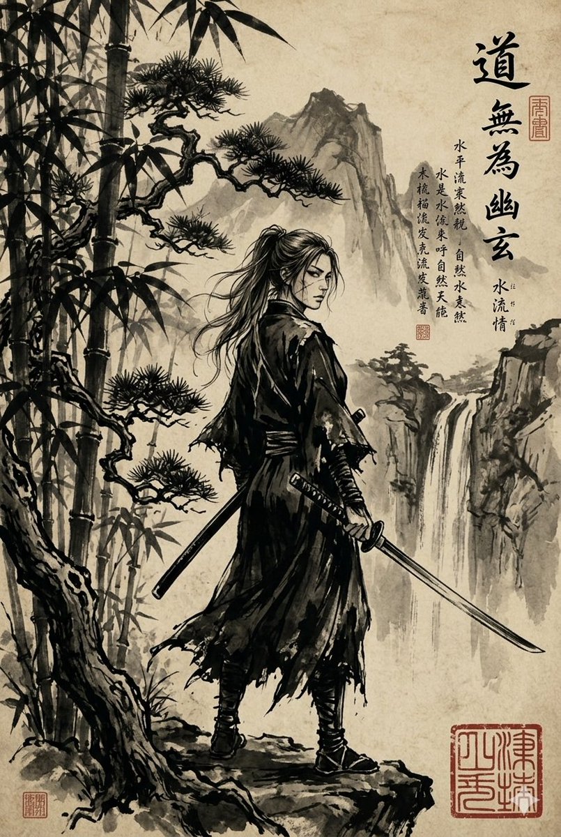 AI Prompt for Traditional Japanese Landscape with Samurai Characters