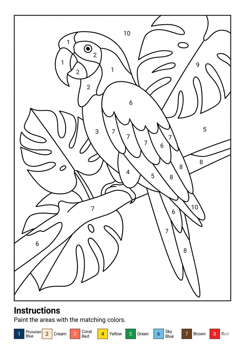 AI Prompt for Tropical Parrot Paint-by-Numbers Coloring Worksheet