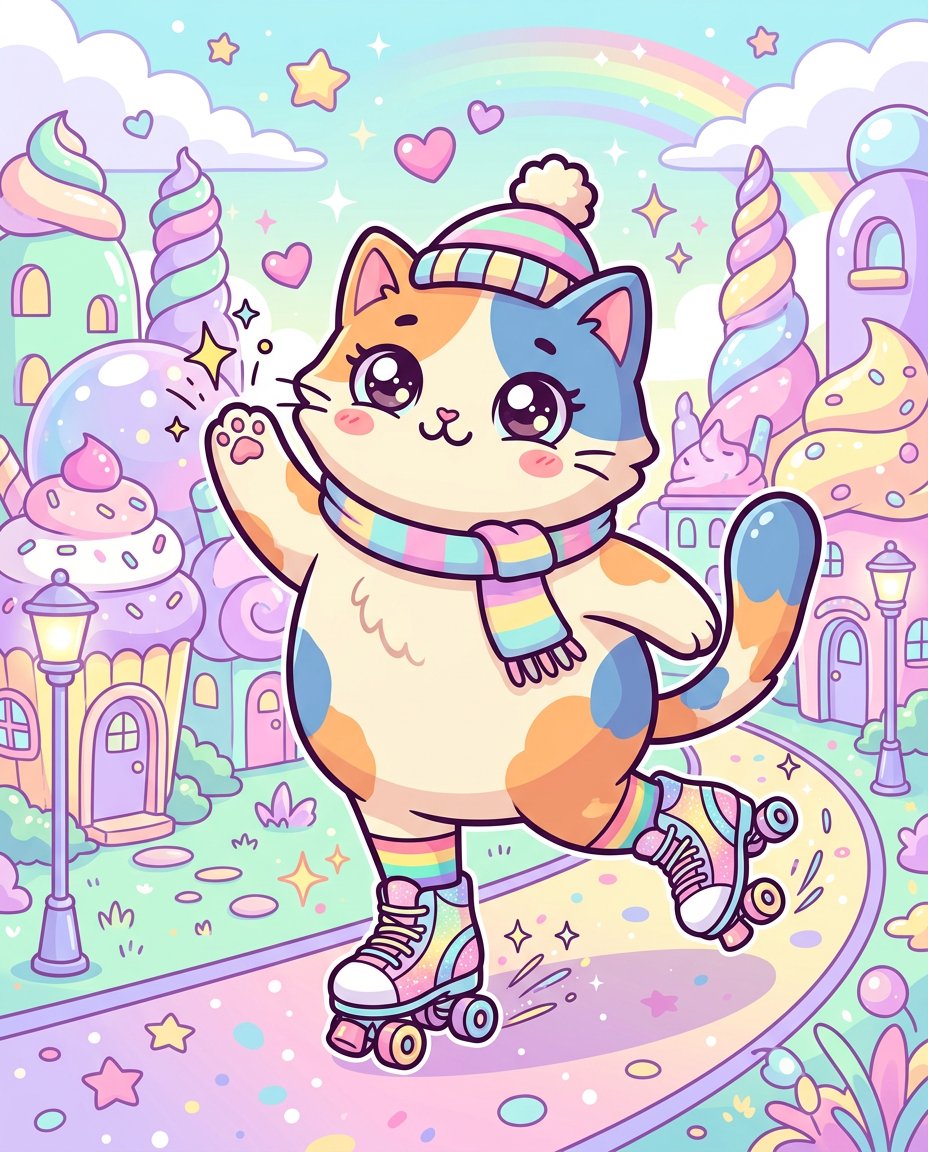 AI Prompt for Ultra-Cute Kawaii Cat on Roller Skates - AI Digital Art