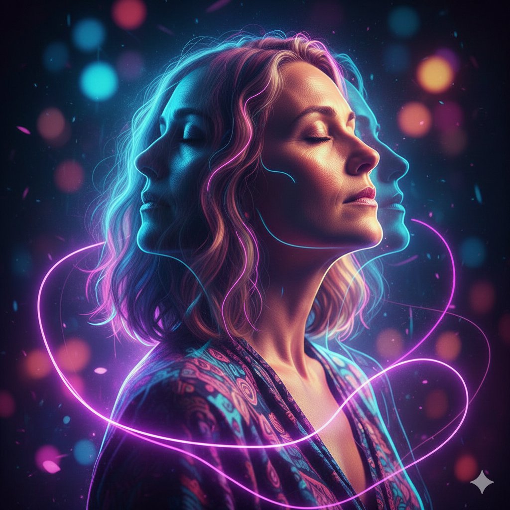 AI Prompt for Ultra-Detailed 8K Surreal Neon Portrait with Triple Exposure Effect