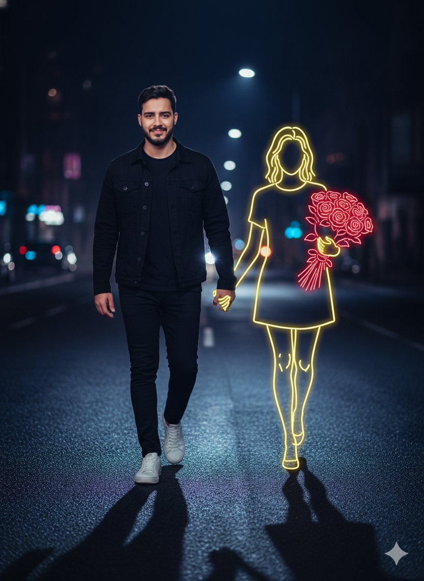 AI Prompt for Ultra-Realistic Cinematic Night Portrait with Neon Silhouette