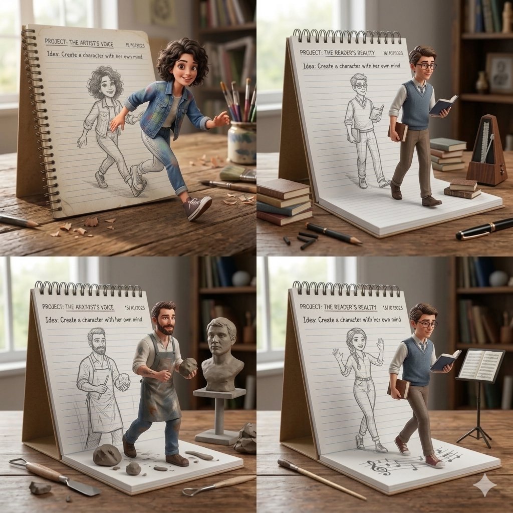 AI Prompt for Ultra-Realistic Hand-Drawn Characters Transitioning to 3D Pixar-Style Animation
