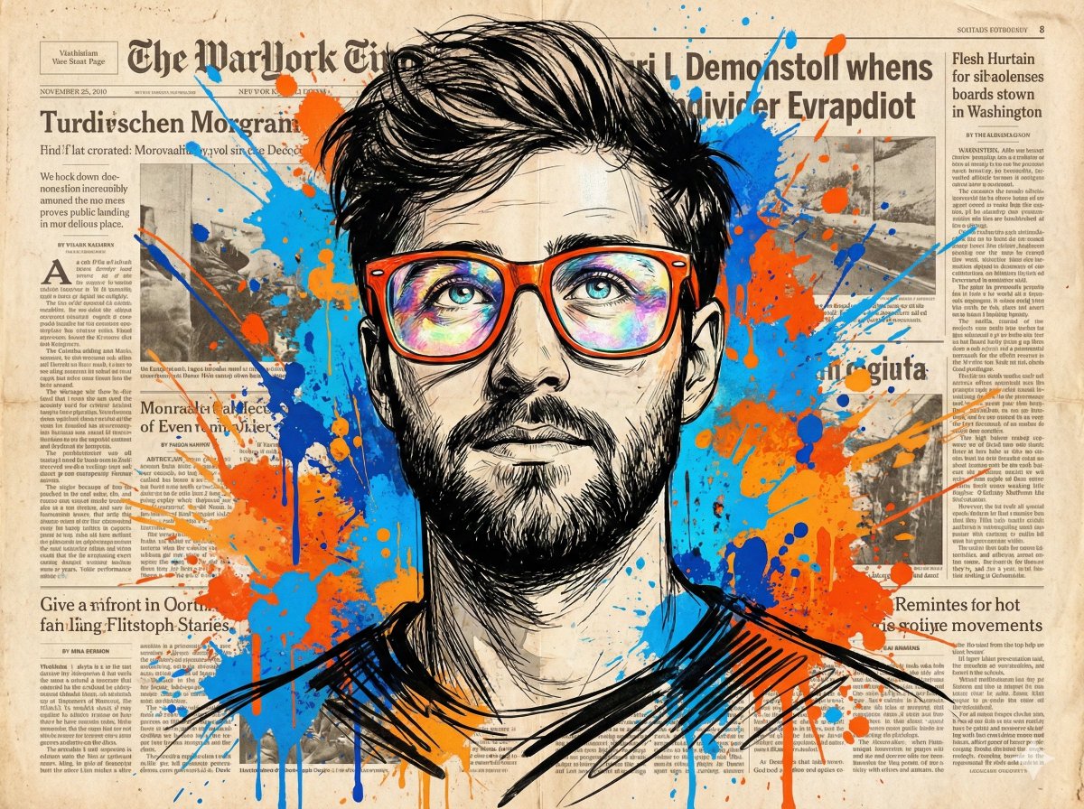 AI Prompt for Unique Abstract Expressionist Portrait with Orange Glasses
