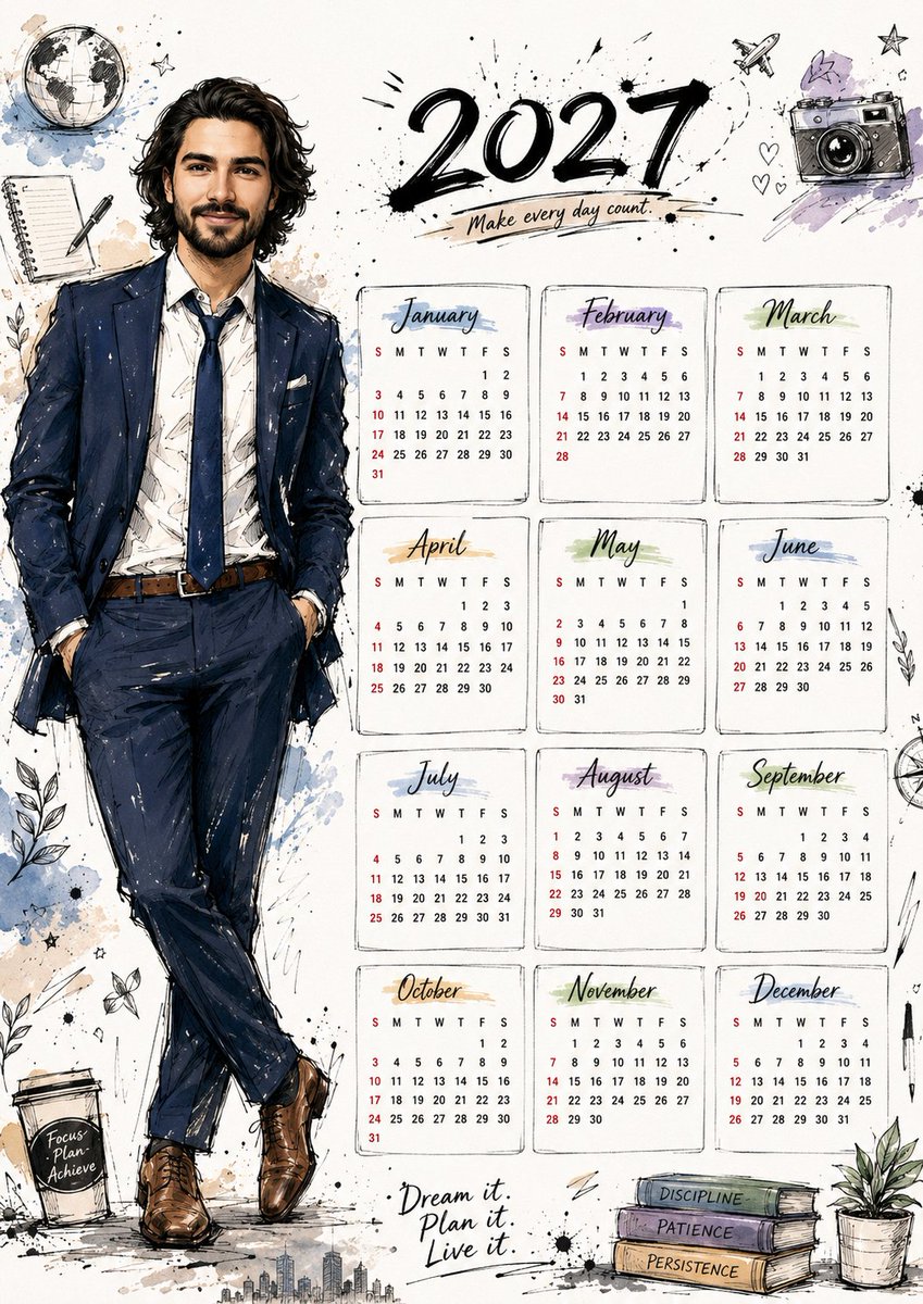 AI Prompt for Unique Hand-Drawn Doodle Calendar Illustration in Korean Style