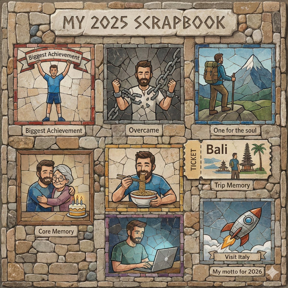 AI Prompt for Unique Visual Scrapbook Mosaic Stone Aesthetic