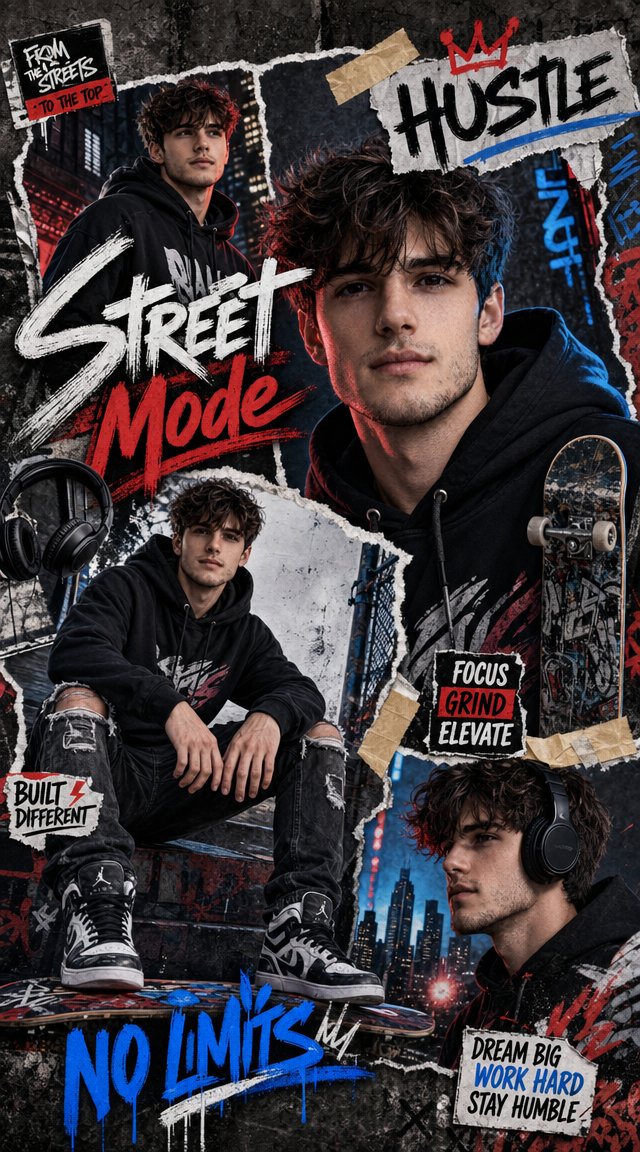 AI Prompt for Urban Streetwear Collage with Graffiti and Neon Accents