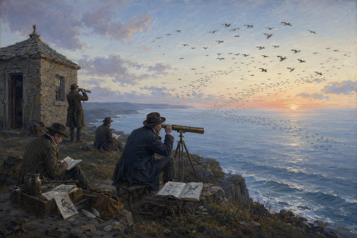 AI Prompt for Victoria-Style Seaside Scene with Birdwatchers