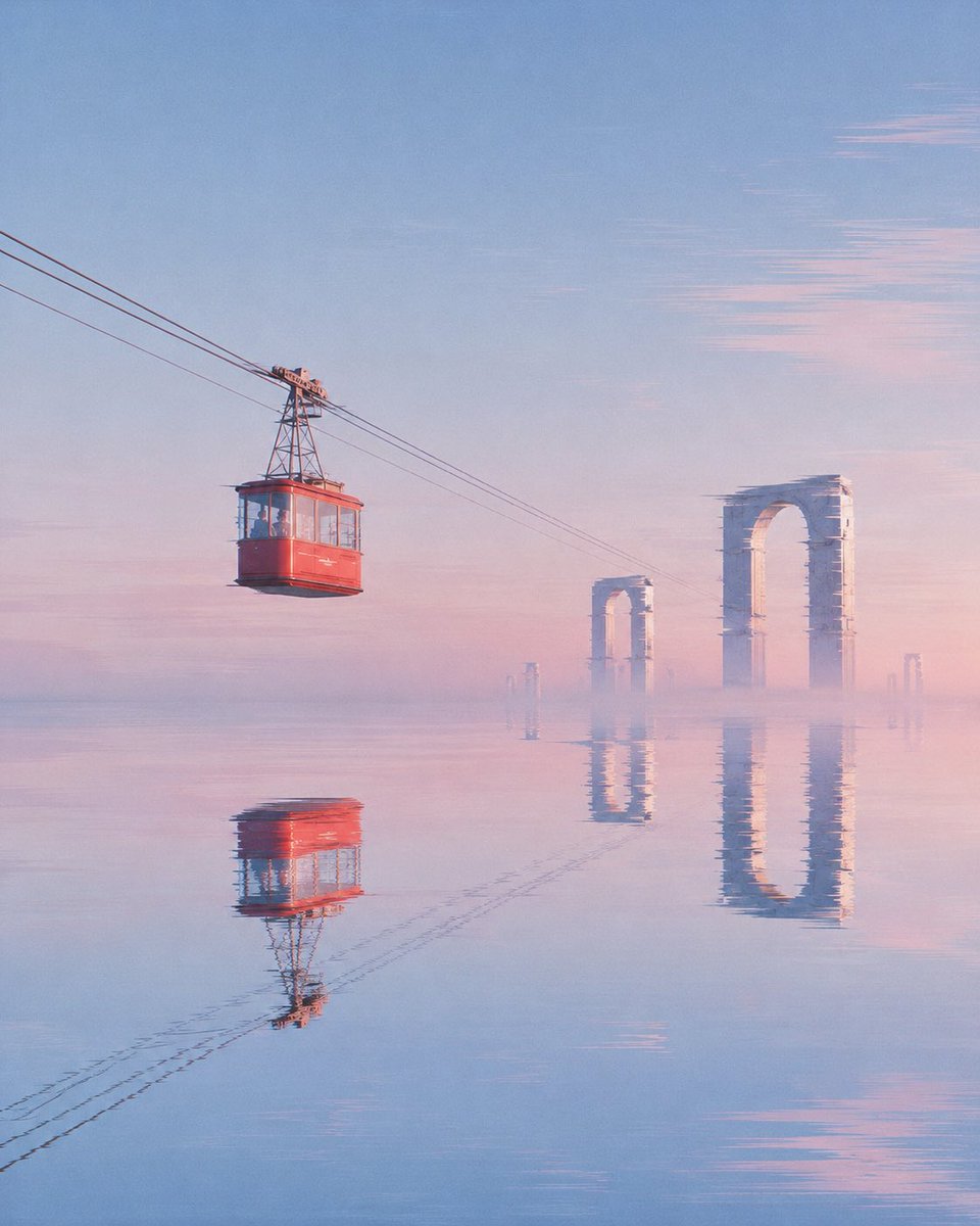 AI Prompt for Vintage Cable Car Scene Over Misty Water