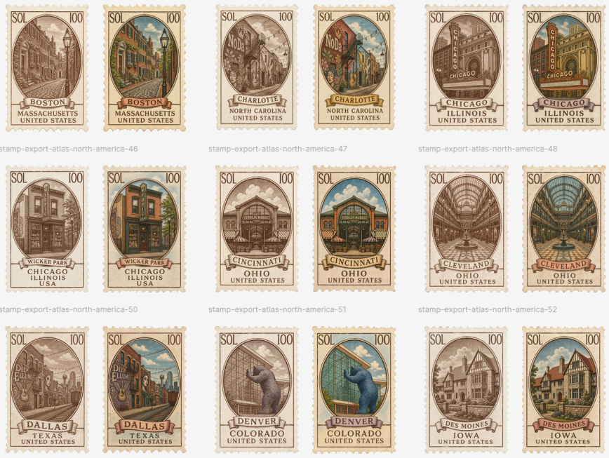 AI Prompt for Vintage City Stamp Collection