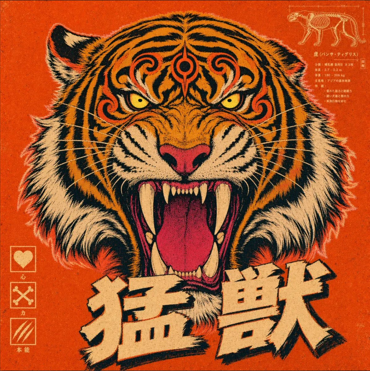 AI Prompt for Vintage Japanese Roaring Tiger Poster Design