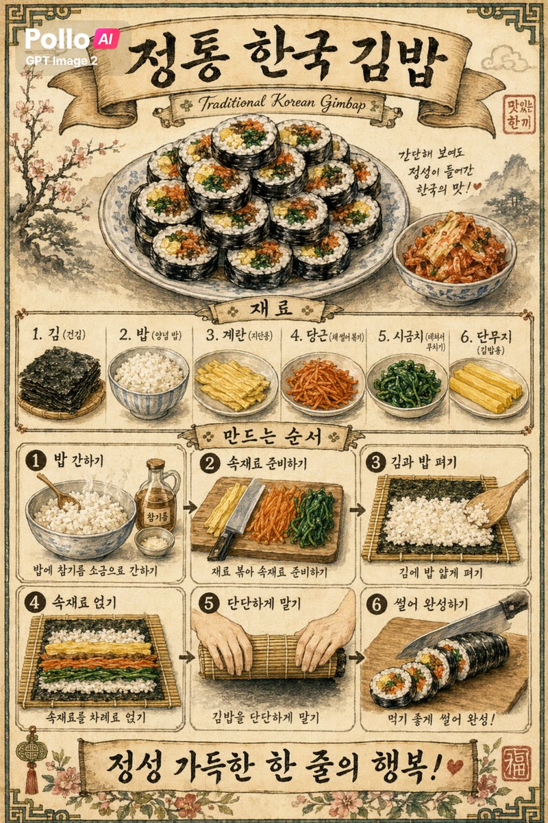AI Prompt for Vintage Korean Gimbap Illustration Poster Design
