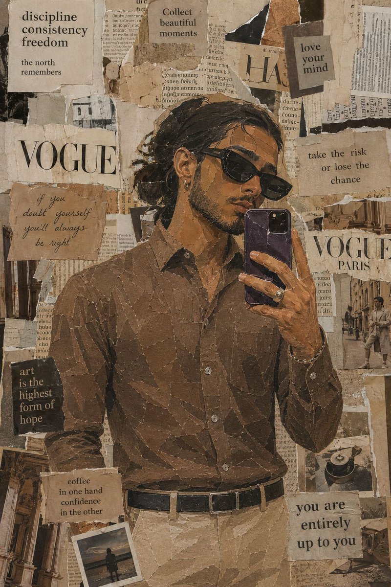 AI Prompt for Vintage Magazine Paper Collage Portrait Art