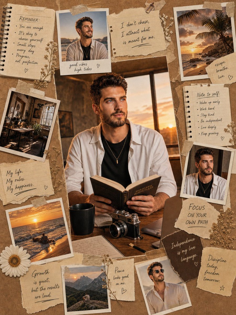AI Prompt for Vintage Scrapbook Collage with Photos and Quotes