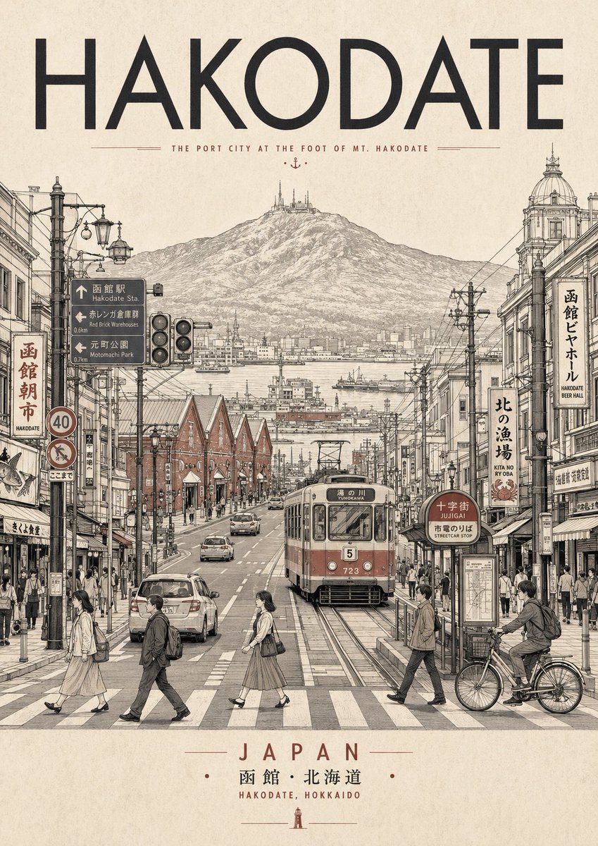 AI Prompt for Vintage-Style Art Deco Cityscape Poster with Tram Tracks and Bay Scenery