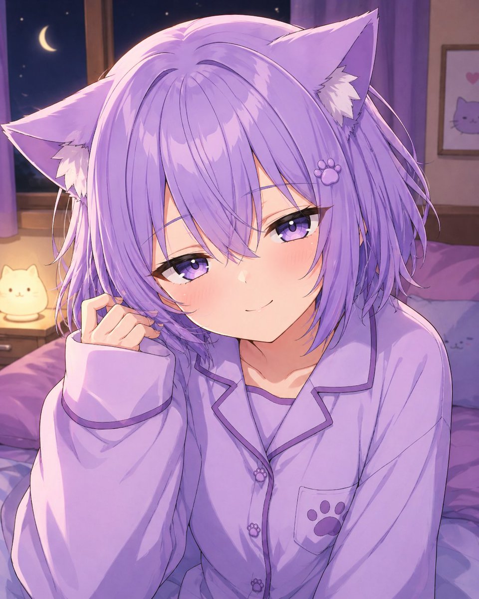 AI Prompt for VTuber Anime Catgirl Pajama Portrait in Softer Lighting