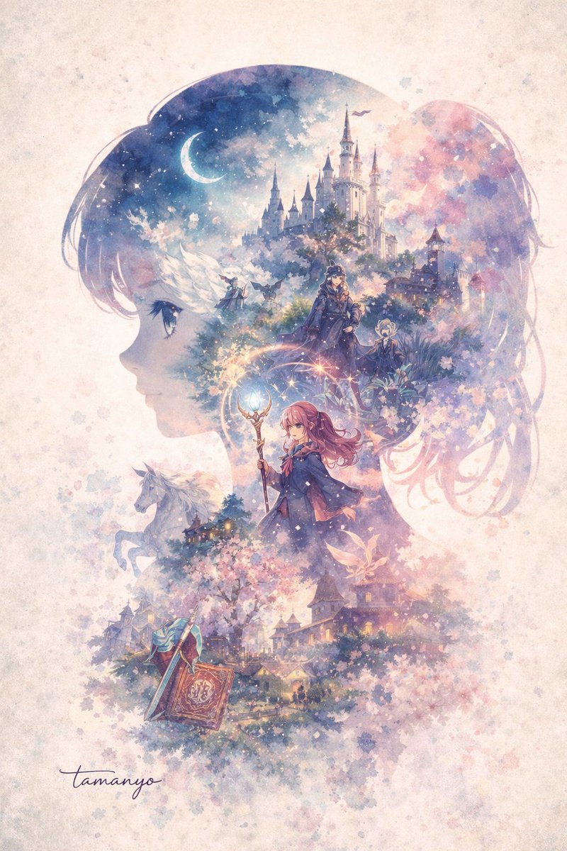 AI Prompt for Watercolor Double-Exposure Fantasy Silhouettes