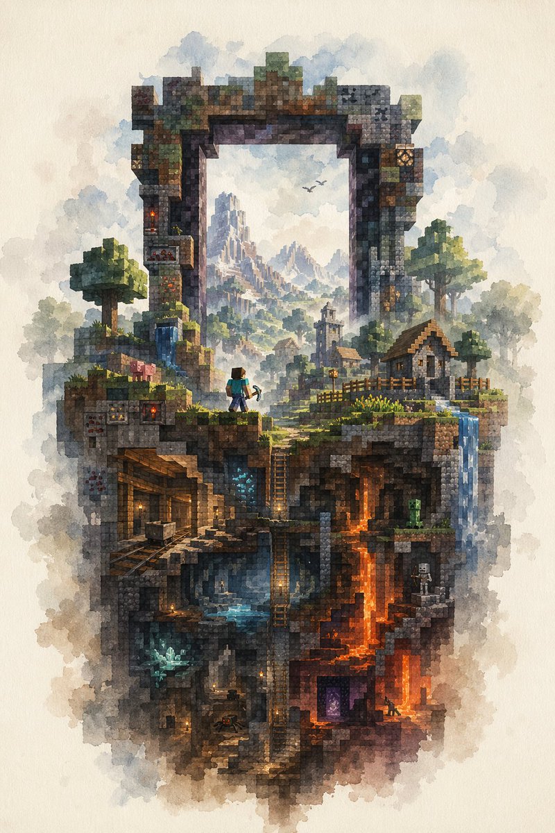 AI Prompt for Watercolor Minecraft Cutaway Scene