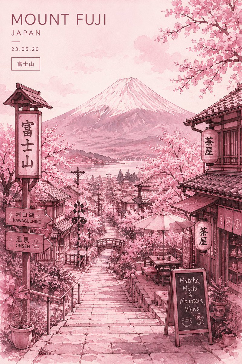 AI Prompt for Watercolor Minimalist Mount Fuji Cherry Blossoms Landscape Art