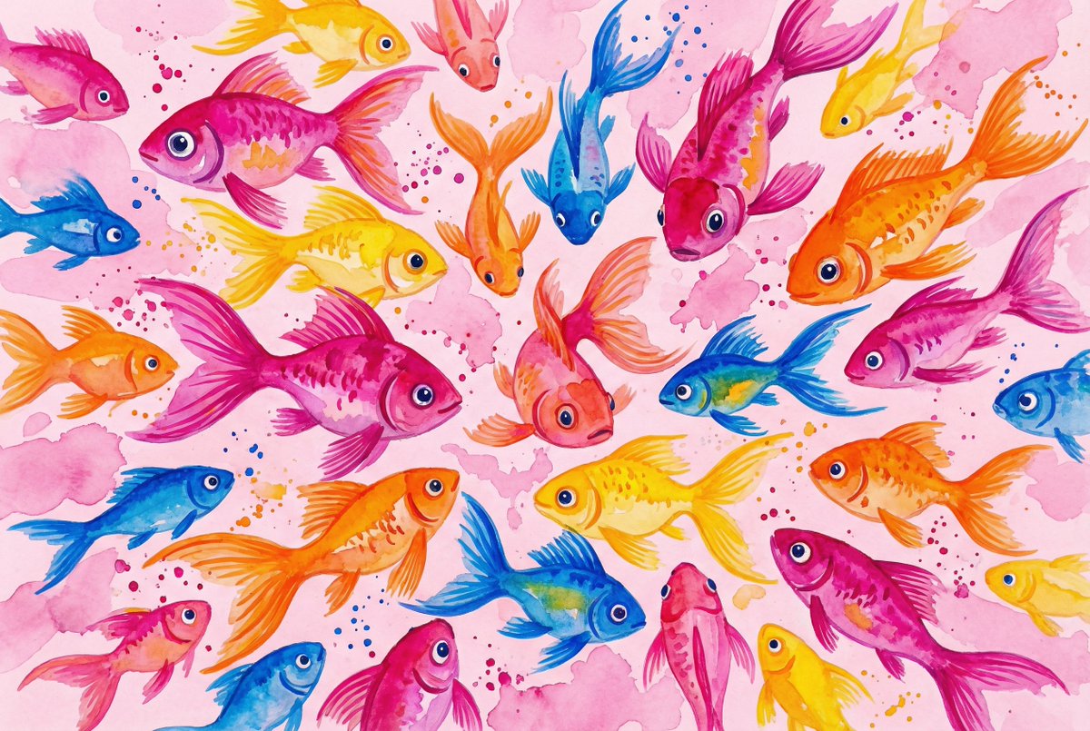AI Prompt for Watercolor School of Stylized Fish: Generate a Colorful Abstract Background