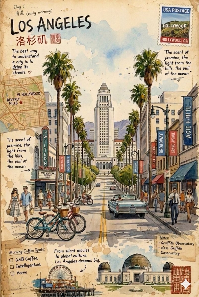 AI Prompt for Watercolor Travel Journal Illustrations with City Scenes