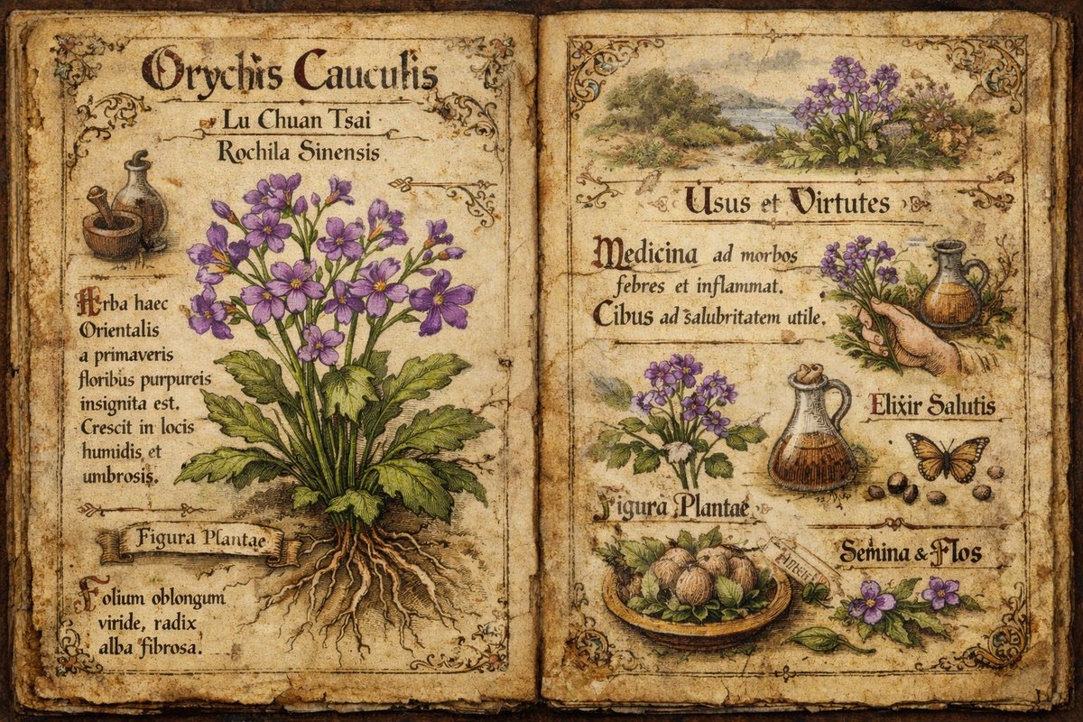 AI Prompt for Western Manuscript Style Illustration of Orychophragmus violaceus
