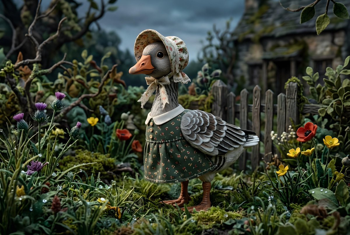 AI Prompt for Whimsical Animal Illustration - Floral Bonnet Goose Character