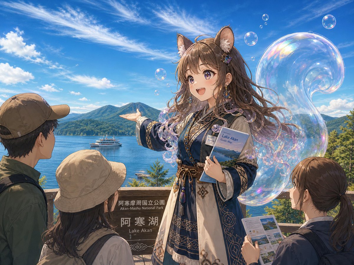 AI Prompt for Whimsical Anime Travel Poster with Iridescent Soap Bubbles