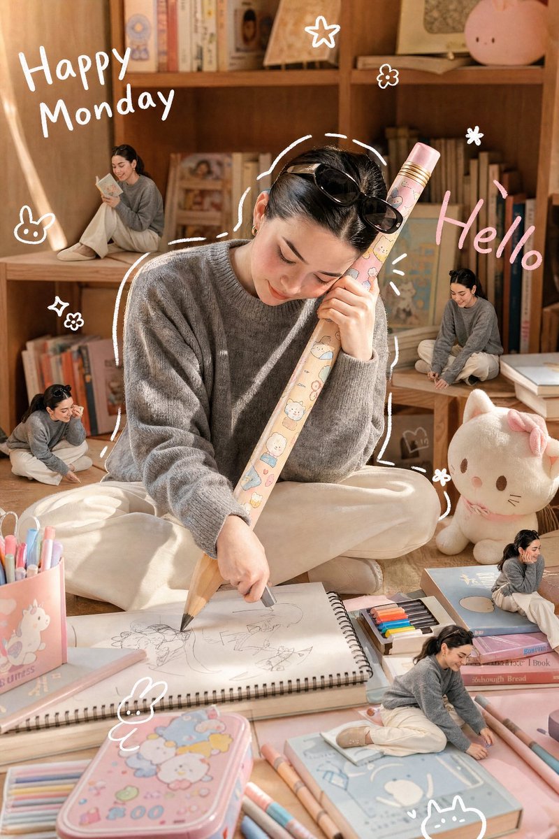 AI Prompt for Whimsical Chibi Illustration with Pencil-Themed Stationery