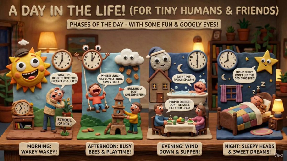 AI Prompt for Whimsical Claymation Day Phases Infographic for Kids
