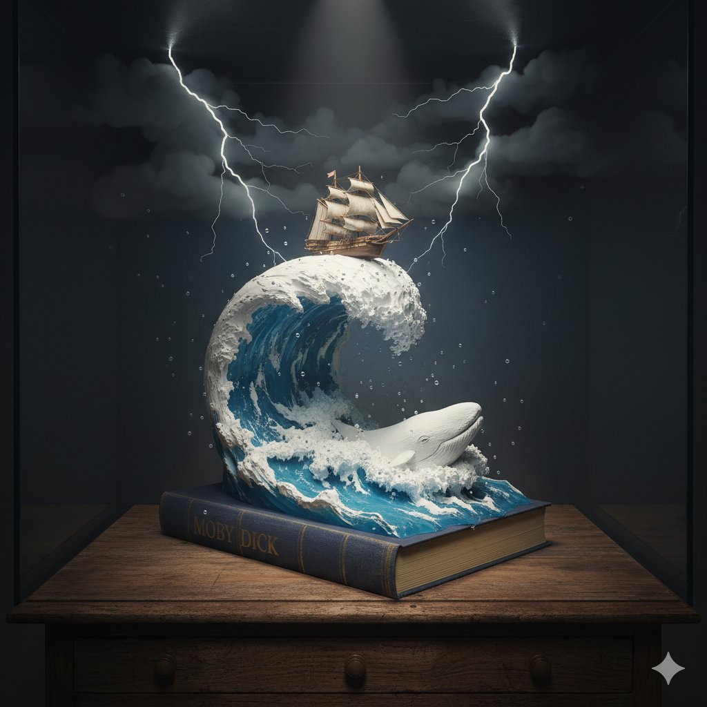 AI Prompt for Whimsical Diorama Illustration of Moby Dick Scene