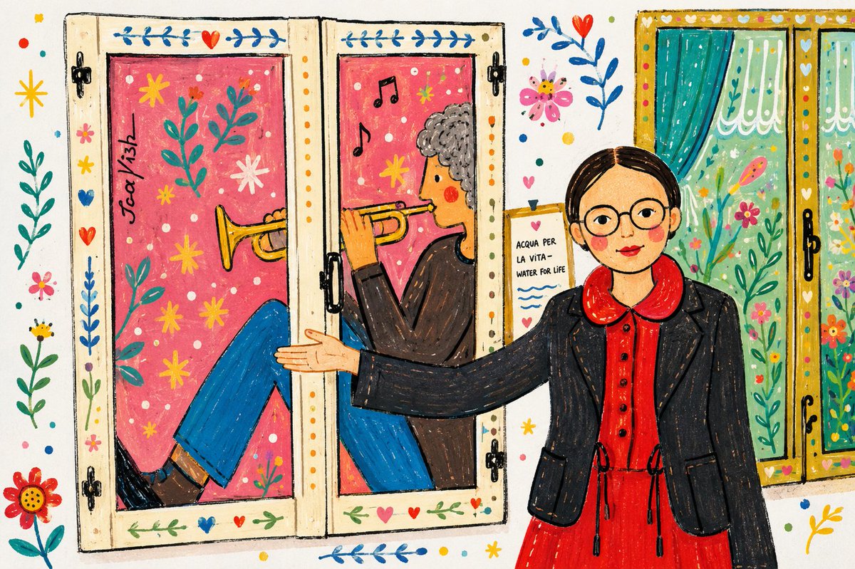 AI Prompt for Whimsical Folk Art Poster with Retro Couple and Trumpet Player