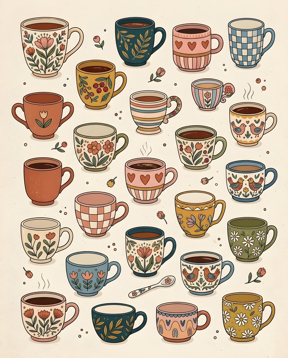 AI Prompt for Whimsical Hand-Drawn Teacup and Mug Illustrations